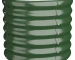 Set of large outdoor planters in green powder-coated steel arranged on a patio with plants