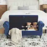 Goldoma Modern Velvet Convertible Storage Ottoman with Pillow - Navy Blue – close-up detail