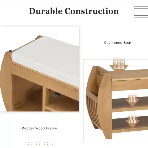 Goldoma Retro Multifunctional Storage Bench with Cushion - Natural