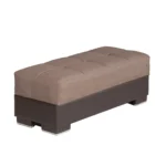 Goldoma 52-Inch Brown Chenille and Faux Leather Tufted Storage Ottoman – side view