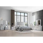 Moon white marble nightstand with LED lighting and color-changing illumination