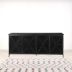 HMS 16" Modern Black Iron Sideboard with Four Glass Doors Solid Oak Dining Room Furniture for Living Room Home Furniture - Image 2