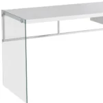 HMS 48" White and Clear Computer Desk with Drawer Ergonomic Wooden Metal Foldable Extendable for Home Office or Bedroom Use