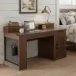 55" Modern Office Desk with Storage Cabinet & Charging Station Barn Door Writing Desk with Keyboard Tray Eco-Friendly