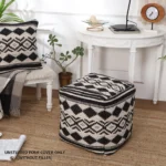 Goldoma Handwoven Cotton Unstuffed Pouf Ottoman Cover - Black Square Floor Cushion Cover – side view