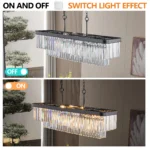 US Stock Free Shipping Living Dining Room 11-Light Rectangle Crystal Pendant Light Matte Black Modern Chandelier – close-up