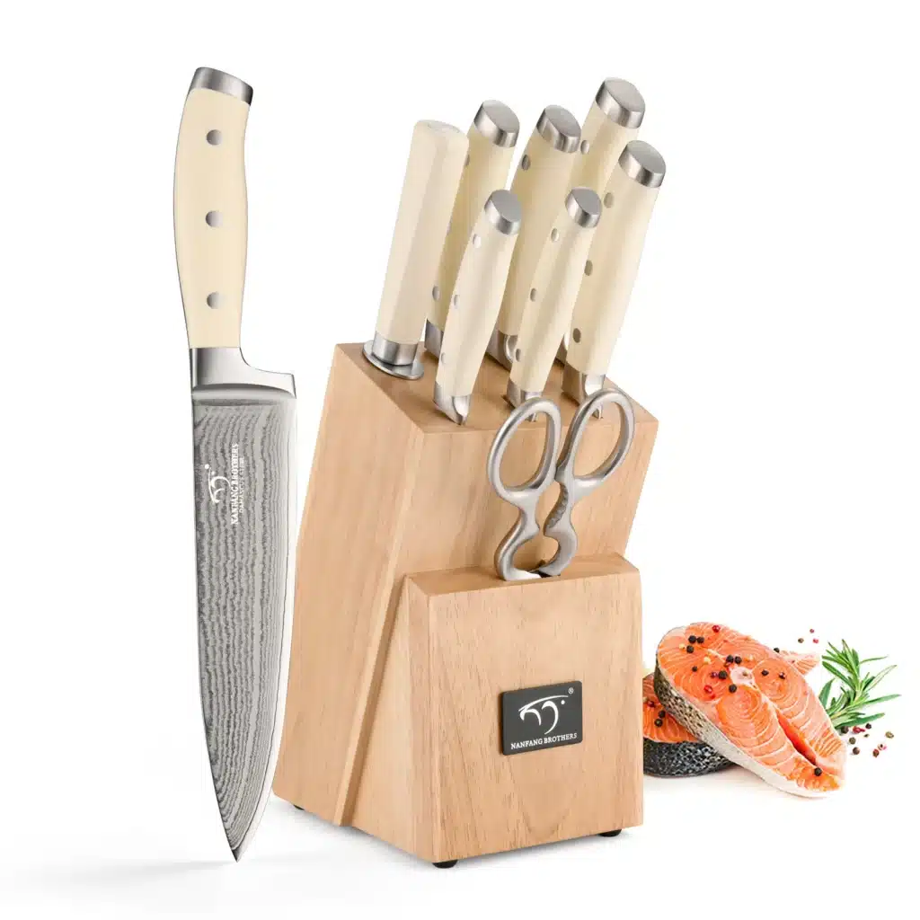 9-Piece Knife Sets for Kitchen with Knife Block, Damascus Kitchen Knife Set, ABS Handle for Knife Set and Kitchen Shear