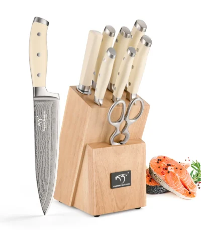 9-Piece Knife Sets for Kitchen with Knife Block, Damascus Kitchen Knife Set, ABS Handle for Knife Set and Kitchen Shear