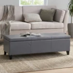 Goldoma Glouster storage ottoman bench in grey PU leather with soft-close hinges, perfect for living room or entryway organization