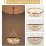 Bohemia Wood Beaded Chandelier Farmhouse Rustic Pendant Light for Bedroom Kitchen Island Dining Living Room White, Dia 22