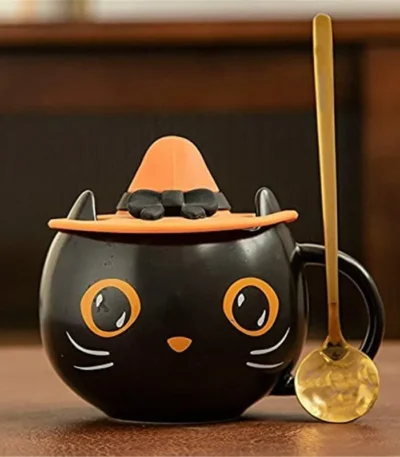 300ml Creative Cute Black Cat Cup Ceramic Coffee Mug with Handle Halloween Magic Hat Tea Milk Cup Family Couples Friend Kid