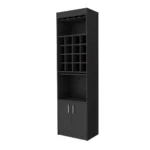 HMS 24" Black Stainless Steel Bar Cabinet Eighteen Glass Shelves Classical Display Cabinet for Home Furniture Living Room
