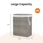 FCJ 110L Hand-Woven PP Rattan Laundry Basket with Lid Foldable and Removable Liner Made of Durable Plastic – top view