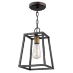 HMS hanging light suspended above a dining table in a restaurant, casting warm ambient light.