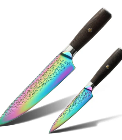 High Quality Titanium Coating 2 Pcs Kitchen Knife Set 5Cr15Mov Steel Professional Japanese Chef Knife Set