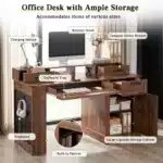 55" Modern Office Desk with Storage Cabinet & Charging Station Barn Door Writing Desk with Keyboard Tray Eco-Friendly