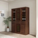 Brown Walnut Color Modular Wine Bar Cabinet with Hutch for Dining Room or Living Room - Image 4
