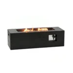 Propane fire pit with glass beads glowing at dusk