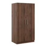 Scandinavian 2-door solid wood wardrobe with shelves and drawers in brown finish