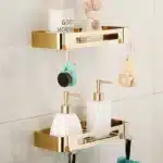 Bathroom Shelf Bath Storage Holder Wall Mounted Gold Stainless Steel Square Bath Shower Shelf Bath Shampoo Holder Corner