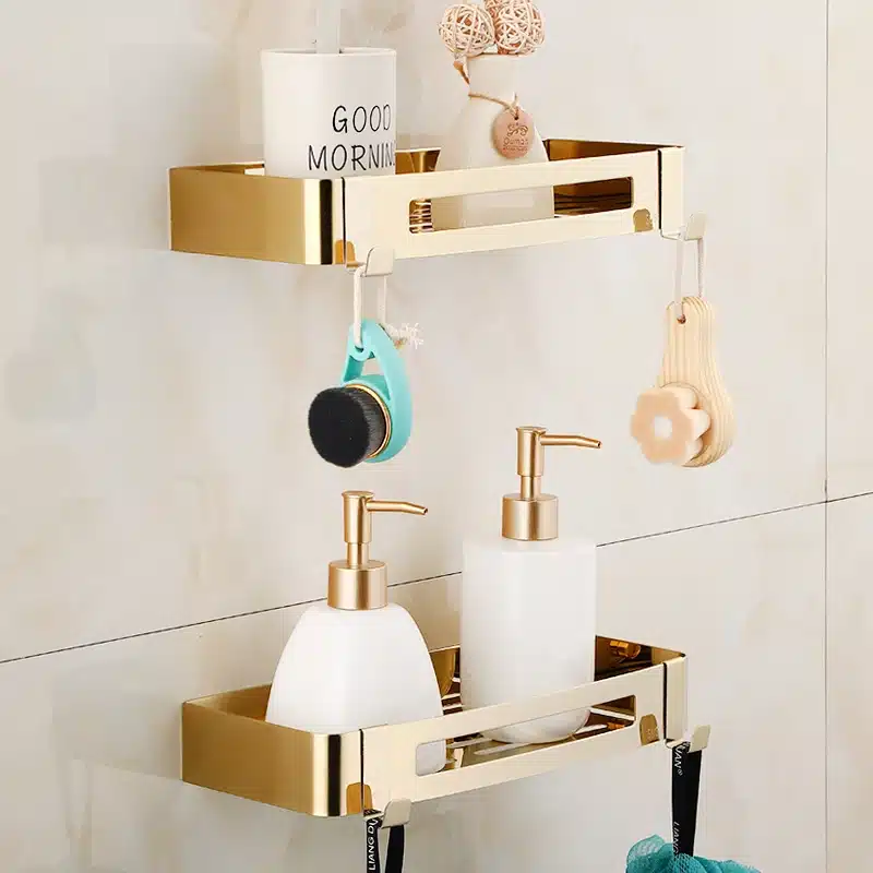 Bathroom Shelf Bath Storage Holder Wall Mounted Gold Stainless Steel Square Bath Shower Shelf Bath Shampoo Holder Corner shelf