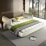 Goldoma King Size Cloud Bed Frame with Oversized Padded Movable Headboard, Chenille Upholstered Bed with Round Corners