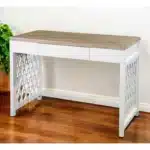 HMS 43" Solid Wood Natural and White Modern Design Writing Desk with Three Drawers Folding Computer Table Laptop Desk