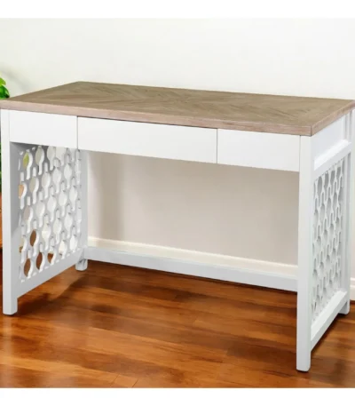 HMS 43" Solid Wood Natural and White Modern Design Writing Desk with Three Drawers Folding Computer Table Laptop Desk