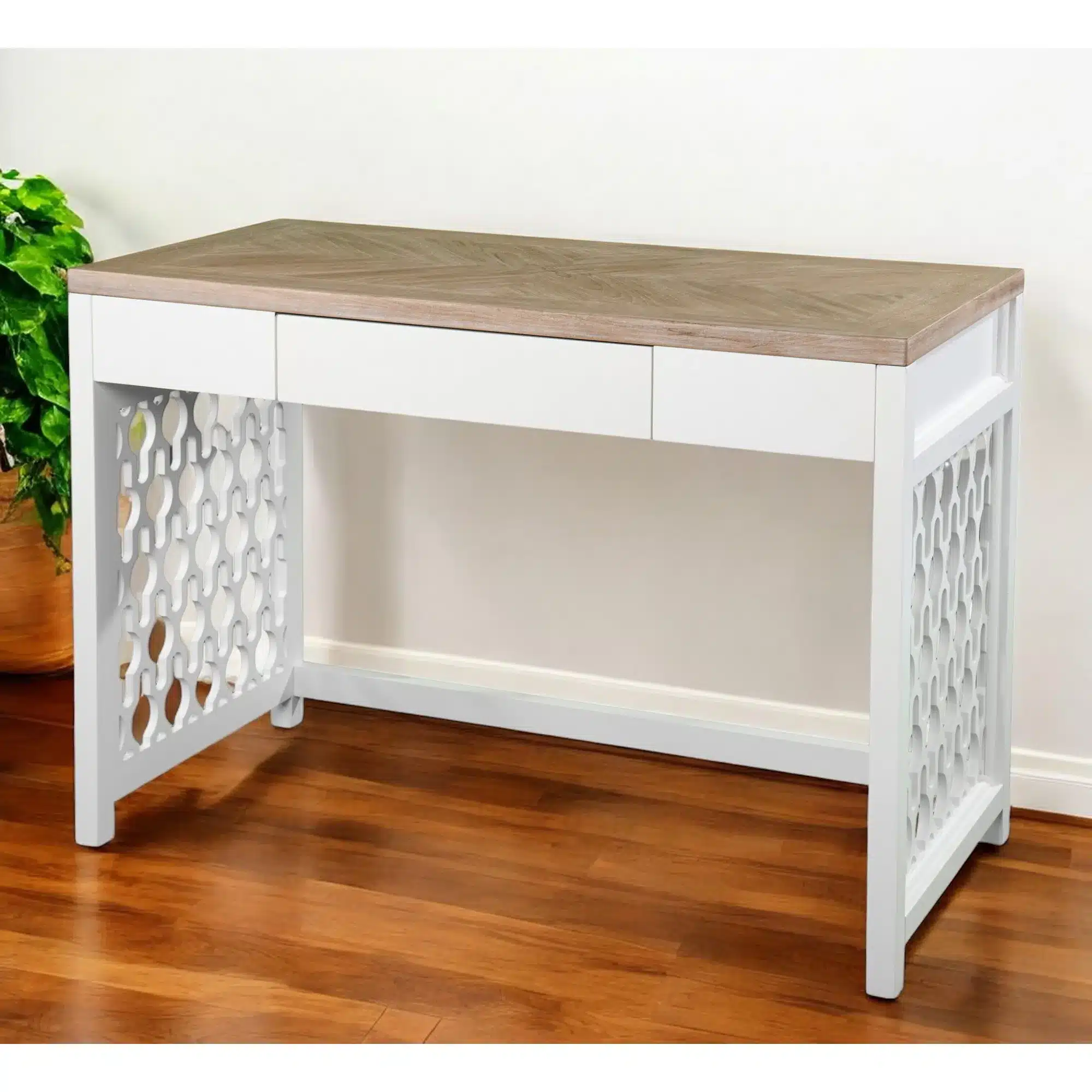 HMS 43" Solid Wood Natural and White Modern Design Writing Desk with Three Drawers Folding Computer HMS 43" Solid Wood Natural and White Modern Design Writing Desk with Three Drawers Folding Computer Table Laptop Desk