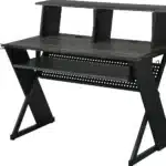 HMS 47" Modern Black Wood and Metal Computer Desk with Drawer Portable Office and Gaming Desk for Hotels – styled in a