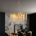 Ship From USA,24-inch Modern Golden Pendant Light with Cascading Crystal Strands,Ideal,Decorative Lighting (Bulb Not