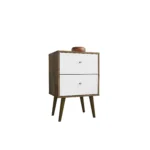 Mid century modern nightstand with 2 drawers in rustic brown and white finish for bedroom storage