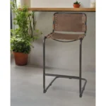 HMS 35 Modern Luxury Bar Stool Brown Black Leather with Metal Rotating Feature Solid Wood PU Material for Home Bar Kitchen