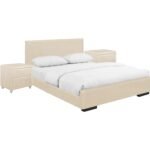 Goldoma white upholstered platform bed queen with storage nightstands and plush headboard in a modern bedroom