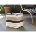 White striped polyester pouf ottoman - Goldoma 20 inch indoor outdoor cube footrest