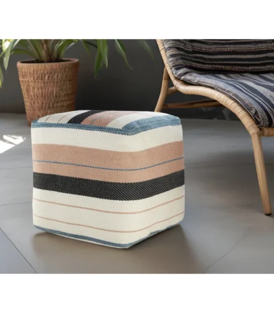 White striped polyester pouf ottoman - Goldoma 20 inch indoor outdoor cube footrest