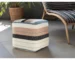 Goldoma 20" White Striped Polyester Indoor/Outdoor Pouf Ottoman