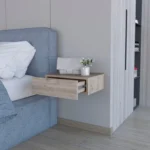 Light gray wall mounted floating nightstand for bedroom storage shelf