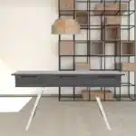 HMS 63 Gray Silver Wooden Writing Desk with Three Drawers Portable Foldable Computer Table with Shelf for Office Use in