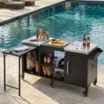 Modern Waterproof Portable Metal Outdoor Grill Cart Fold-out Prep Table Adjustable Shelves Spice Rack Outdoor Kitchen Island