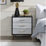 Modern black nightstand with silver crocodile pattern drawer fronts and gold legs – Goldoma