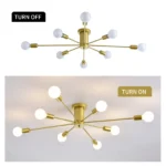 Gold sputnik chandelier 8-light modern ceiling light in a dining room