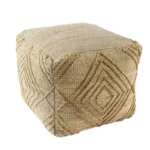 Goldoma 18 inch jute blend cube pouf ottoman with geometric diamond pattern and hidden storage in natural color