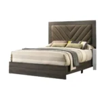 Goldoma Modern Contemporary Queen Size Bed with Gray V-Design Headboard – Rubberwood Bedframe – base detail