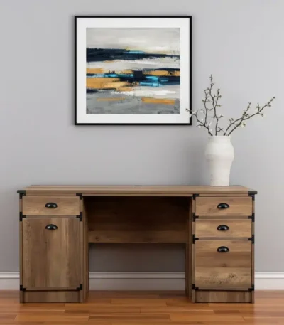 HMS 59 Oak Wood Pedestal Computer Desk with Four Drawers Solid Wood Adjustable for Office or Hotel Use