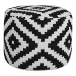 Black and white geometric pouf ottoman with storage, foldable foot stool by Goldoma