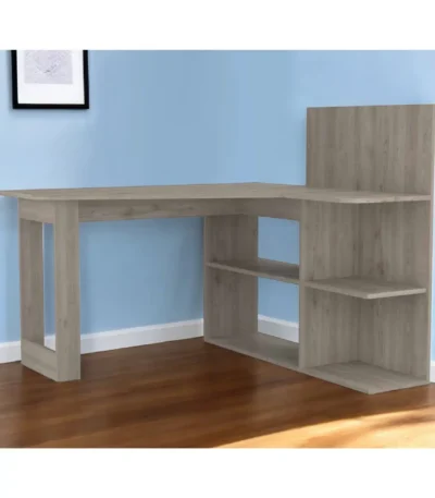 HMS 47" Light Gray L-Shaped Gaming Desk Portable and Foldable Computer Table with Shelf and Drawer for Office Use or Hotel