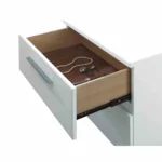 Glossy white nightstand with two drawers and chrome handles - contemporary bedroom furniture by Goldoma