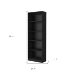 HMS 71 Five Tier Black Wood Bookcase Elegant & Stylish Bookshelf – styled in a modern Office Storage setting