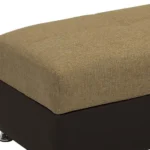 Goldoma 54-inch camel storage ottoman with chenille upholstery and faux leather accents in a living room